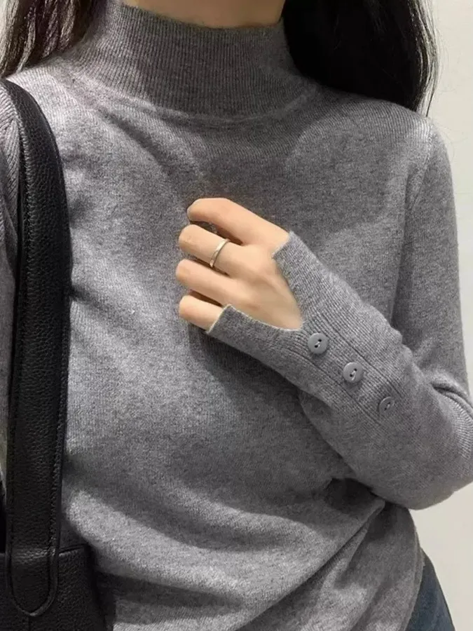 

Women's Knitted Long Sve Base irt f High Collar Autumn Winter plus Size Conceal Meat Slim Unique Outerwear Top