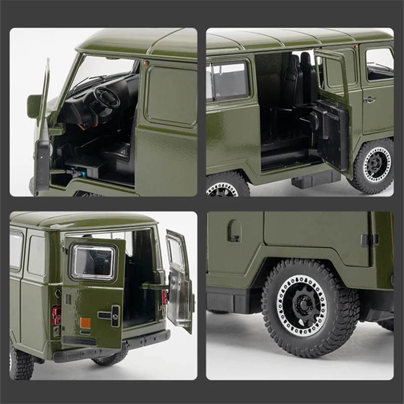 1/18 UAZ Travelers Alloy Traffic Bus Car Model Diecasts Metal Classic City Touring Vehicles Car Model Sound Light Kids Toys Gift