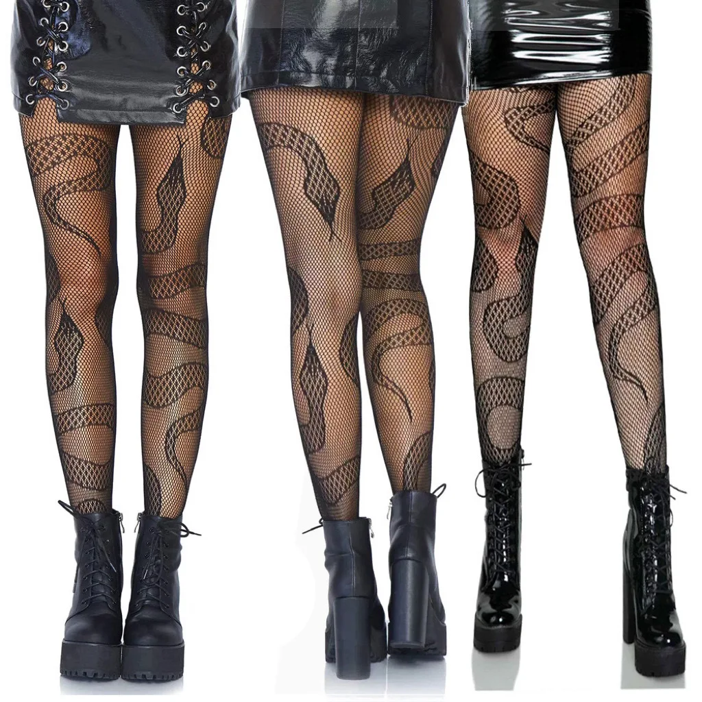 1pair Halloween pantyhose Snake Tights Women Black Mesh Fishnet Stockings Sexy Hosiery Large Lolita Punk G Tights Gothic Clothes