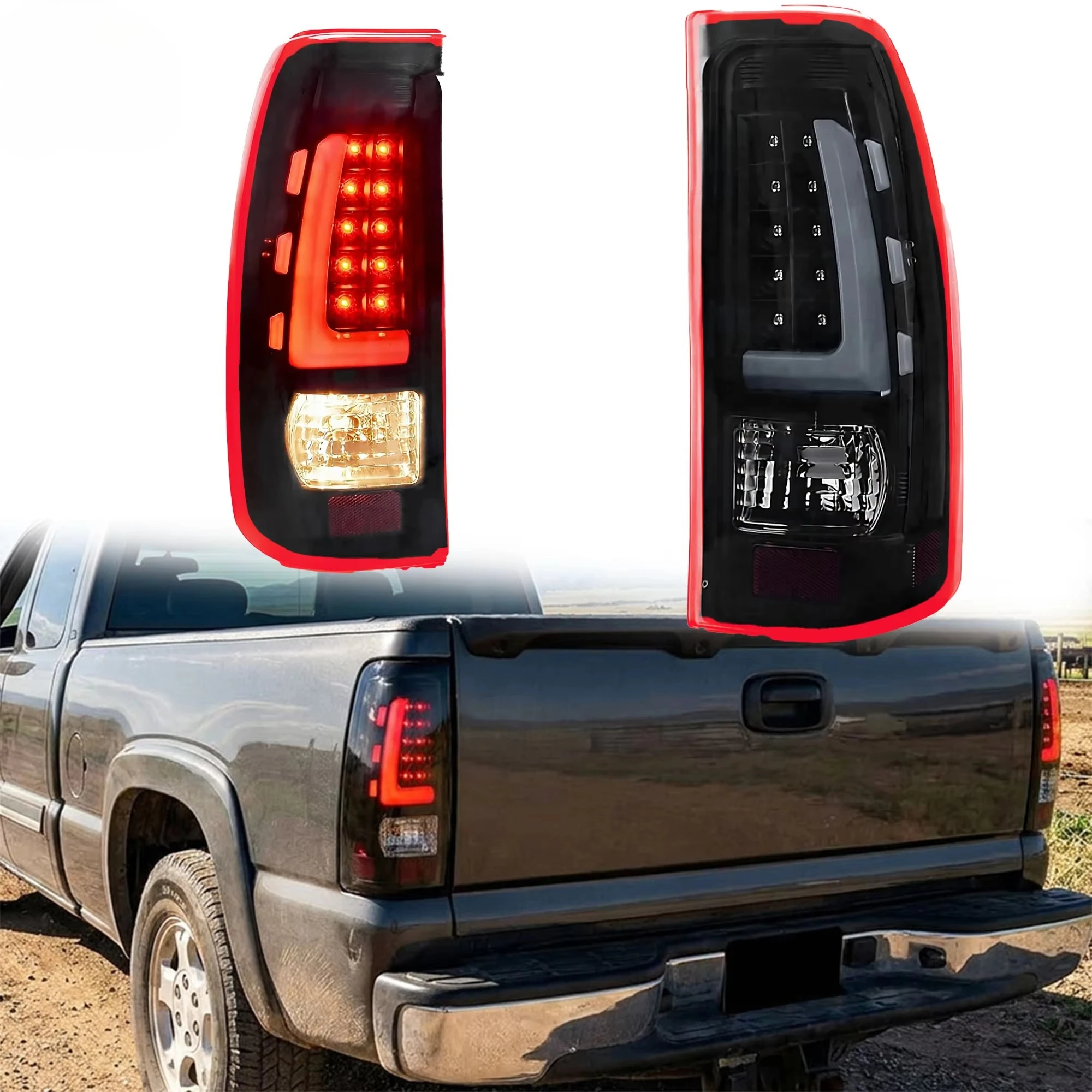New JY Smoked 12V LED Tail Lights Plug & Play For 1999-2006 Chevy Silverado 1500 2500 3500 99-02 GMC Sierra Truck Rear Taillamps