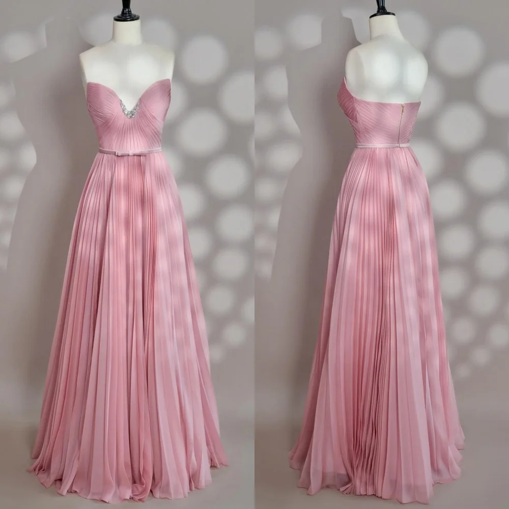 

Customized High Quality Classic Chiffon Rhinestone Bow A-line Sweetheart Long Dresses Bespoke Occasion Dresses Elegant Formal