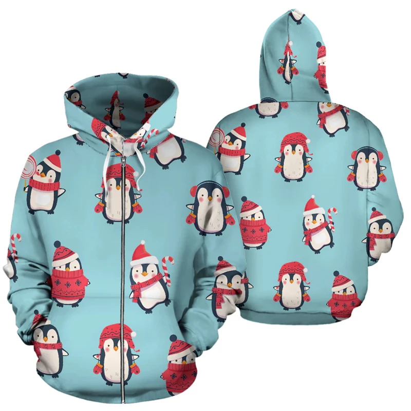 Y2k Christmas Zipper Hoodies Men 3D Printed Casual Men Cute Dogs Animal Graphic Long Sleeve Sweatshirts Oversized Male Clothing