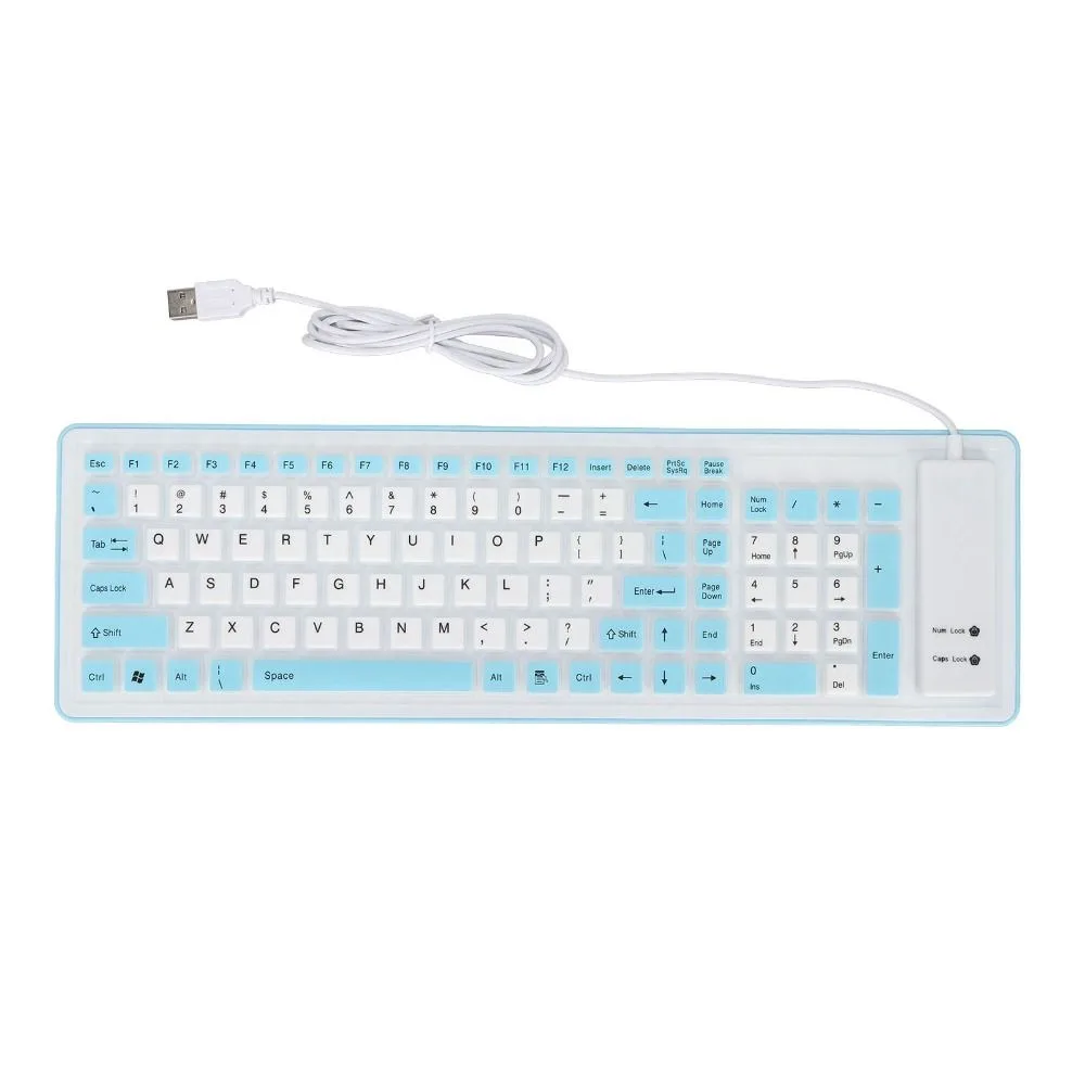 

Portable 103 Keys Foldable Silicone Keyboard Waterproof Fadeless USB Wired Keyboard Mute Soft Rubber Silicone Keyboard Office