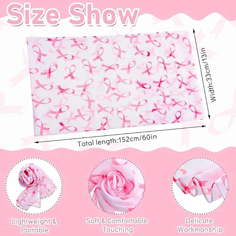 Women\'s Pink Ribbon Scarf Breast Cancer Awareness Scarf Print Lightweight Breast Cancer Shawl for Women Girls Neck Head Gifts