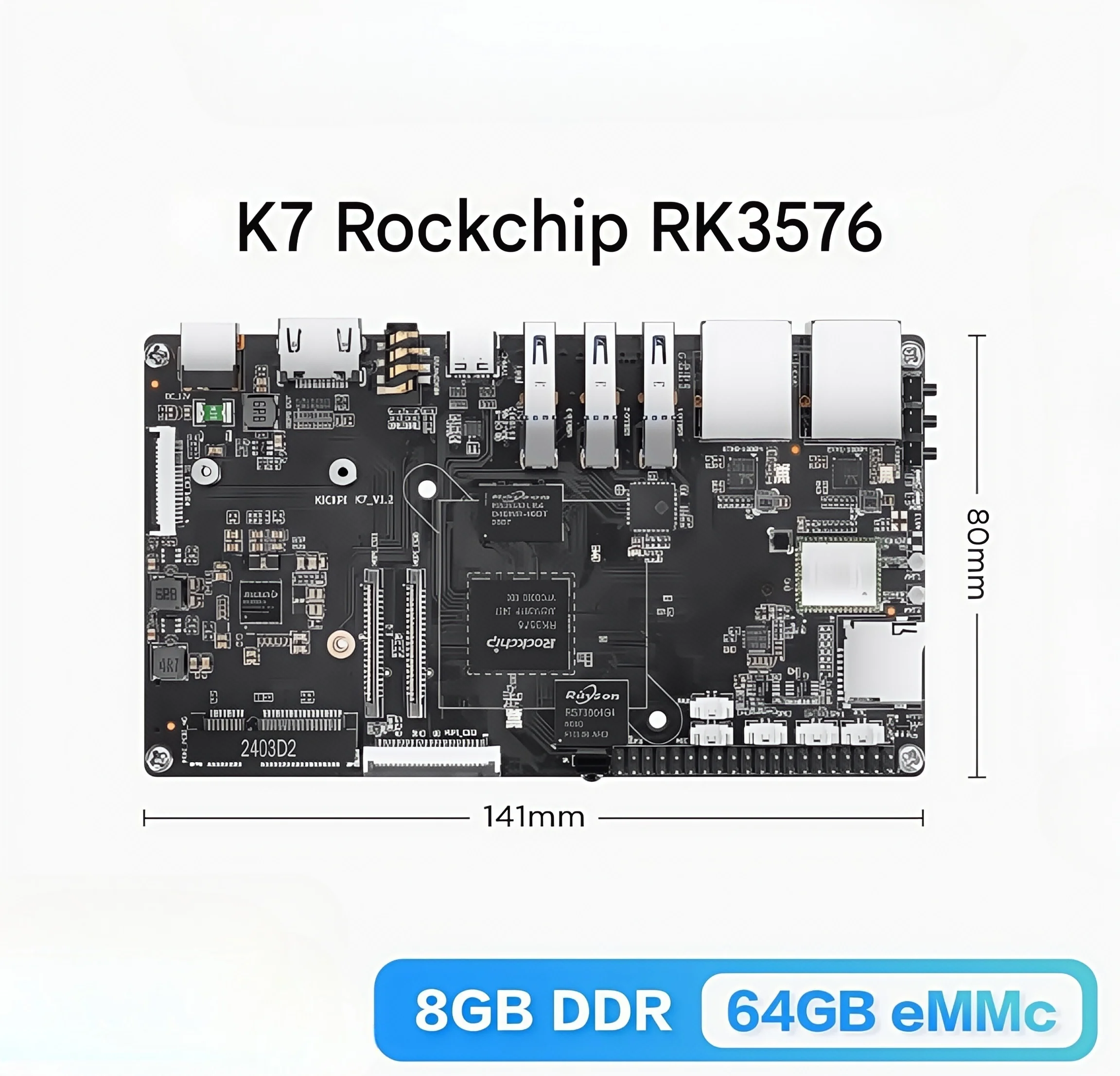 لوحة تطوير KICKPI K7 Rockchip RK3576 لوحة أساسية ذكية صناعية ثمانية النواة 6 قطع قوة الحوسبة AI Android Linux