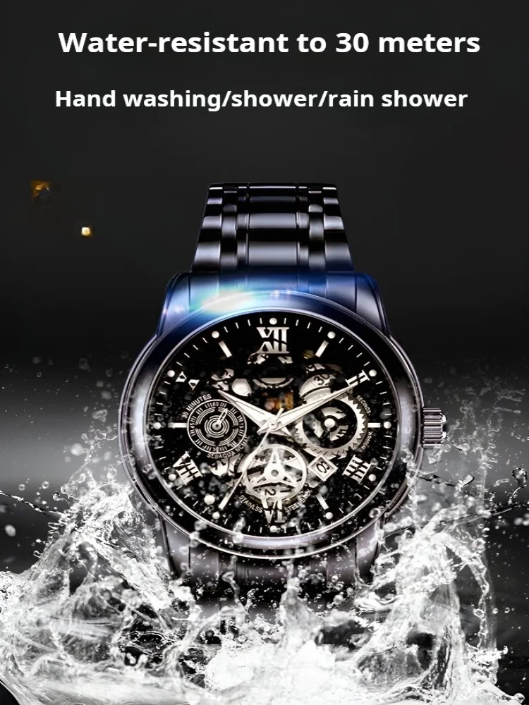 Fully automatic movement men\'s watch large dial luminous waterproof hollow watch