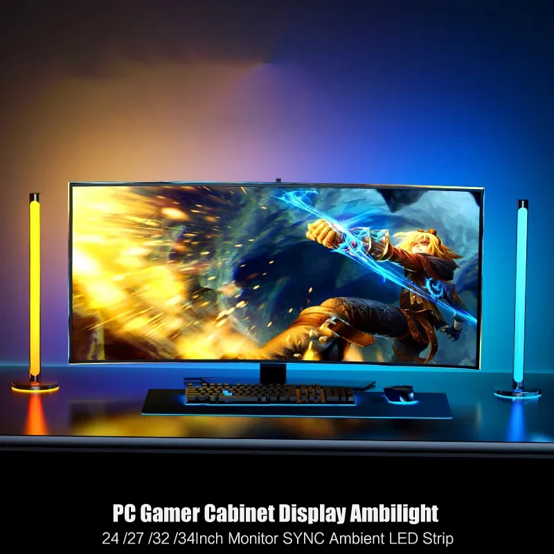 Desktop Computer Monitor SYNC RGB Light, E-Sport Room Renovation LED 16 Million Colors Music Ambient For 24 27 32 34inch Display