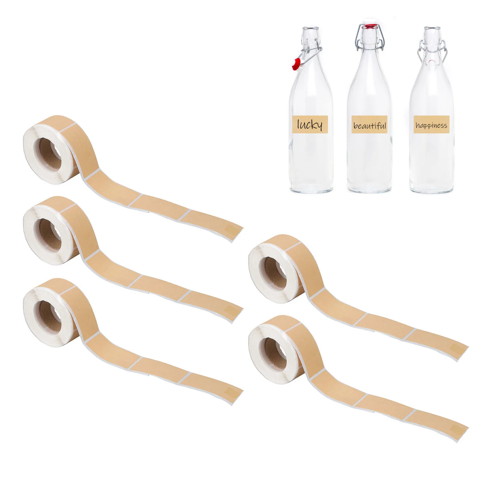 

5 Rolls Kraft Label Sticker 5x2.5cm Blank Self Adhesive Kraft Label Sticker for Jar Bottle Container Scrapbook Folder