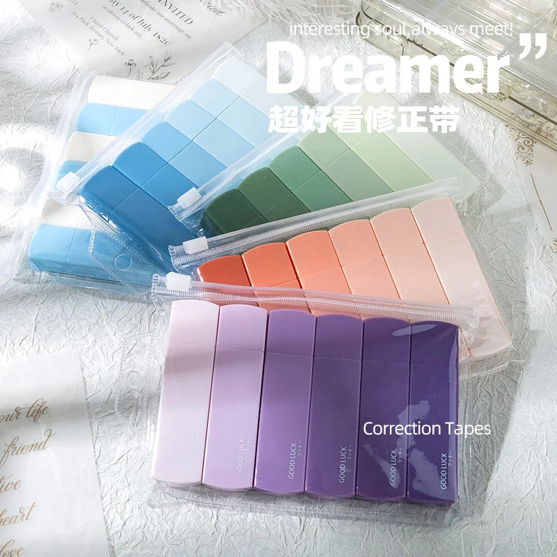 6pcs/set Gradients Macaron Color Portable Correction Tape Mute Trackless Square Shape For School Office Supplies Back To School