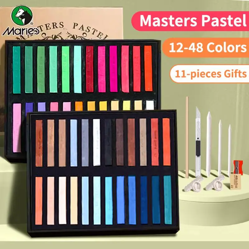Maries Soft Pastel 12/24/36/48 Colors with 11-pieces Gifts Set Masters Colored Crayon Chalk Drawing Coloring Art Supplie Pigment