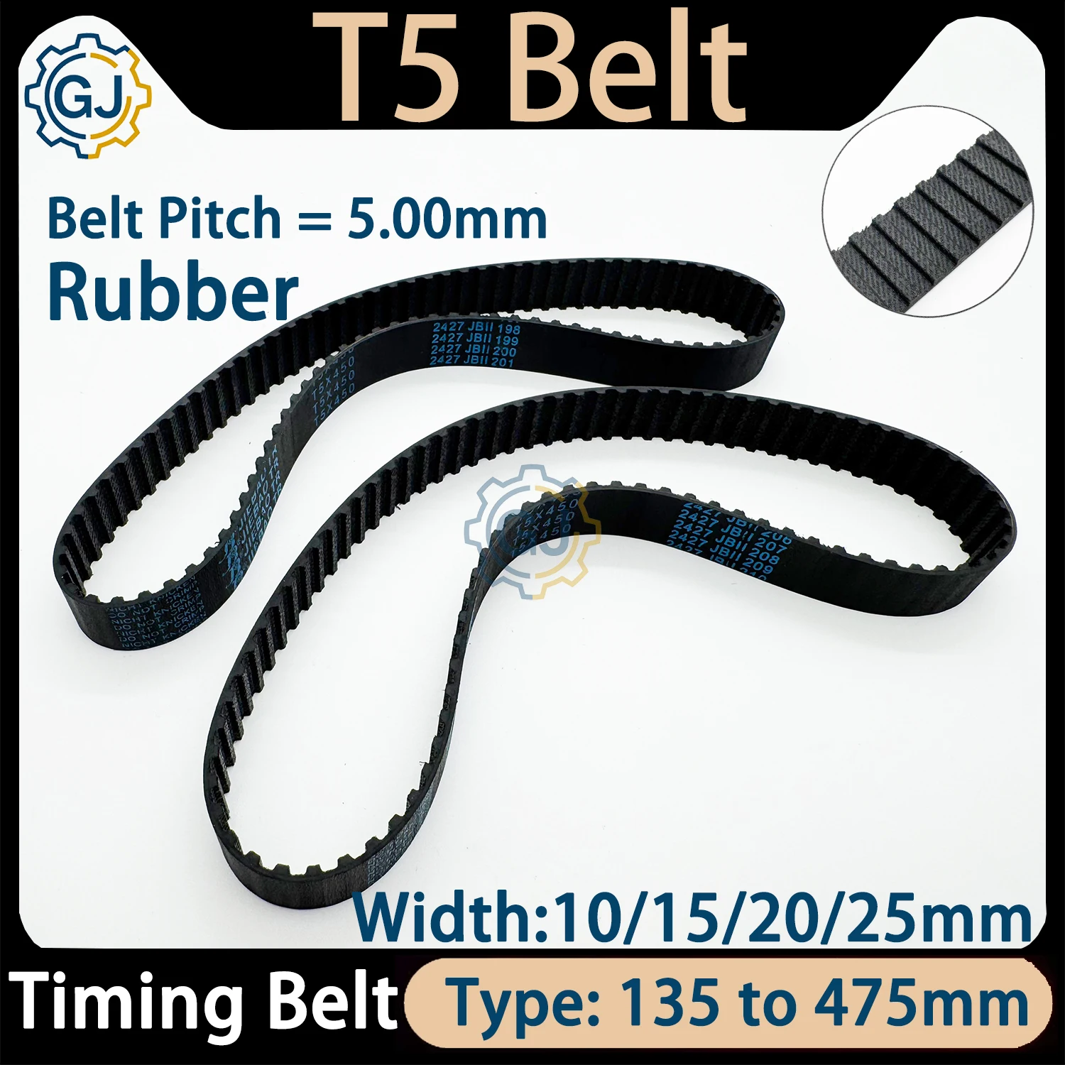 T5 Steel Wire Timing Belt T5-135/150/165/190/200/215/220/245/265/270/275/280/290/305/310/325//340/350/355/370/395/420/435/475