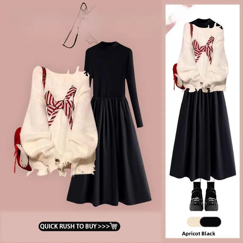 

Sweet Knitted oulder Bared Design Women's Sweater Autumn New Sle Side oulder High-End Feeling Base Dr Set Faionabl...