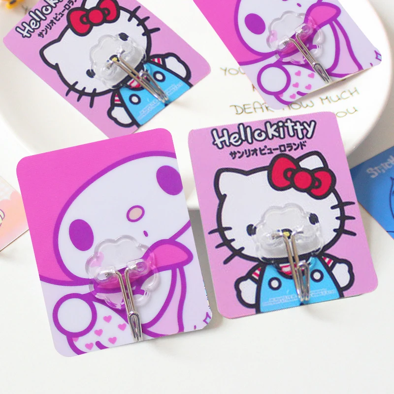 5pcs Sanrio Hello Kitty Hook Cartoon Kawaii Melody Stainless SteelSelf-Adhesive Punch-Free Kitchen Bathroom Toilet Wall Hanging