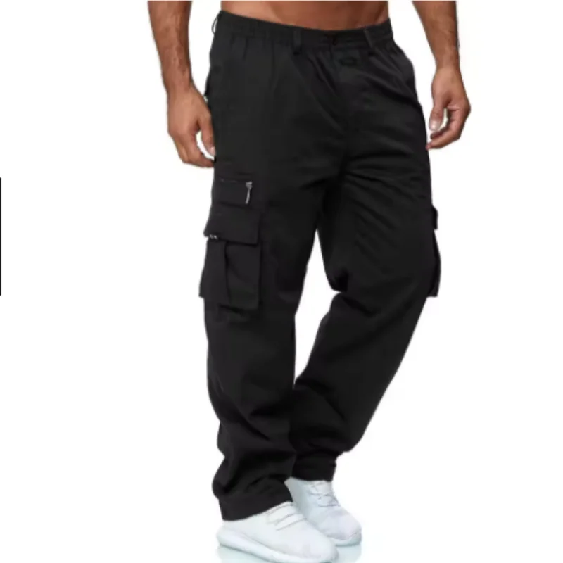 

Men's Work Pants with Elastic Waist and Multiple Pockets, Loose Fit, Male Outdoor Fitness and Sports Casual Pants M-4XL