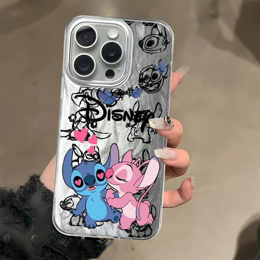Funda blanda para iPhone 7 8 Plus 11 XS Max 13 Pro 15 14 16e 12 16 Pro Max Disney Stich Love Angel