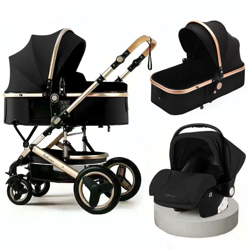 Multifunctional Baby Stroller 3 In 1 High-view Stroller Can Sit and Lie Two-way Newborn Baby Stroller with Basket