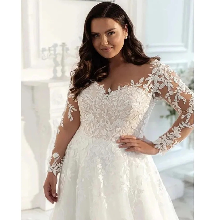 

Customized Long Sleeves Civil Wedding Dresses 2025 Countryside A line Lace Appliques Short Train Simple Boho Bride Dress W1135