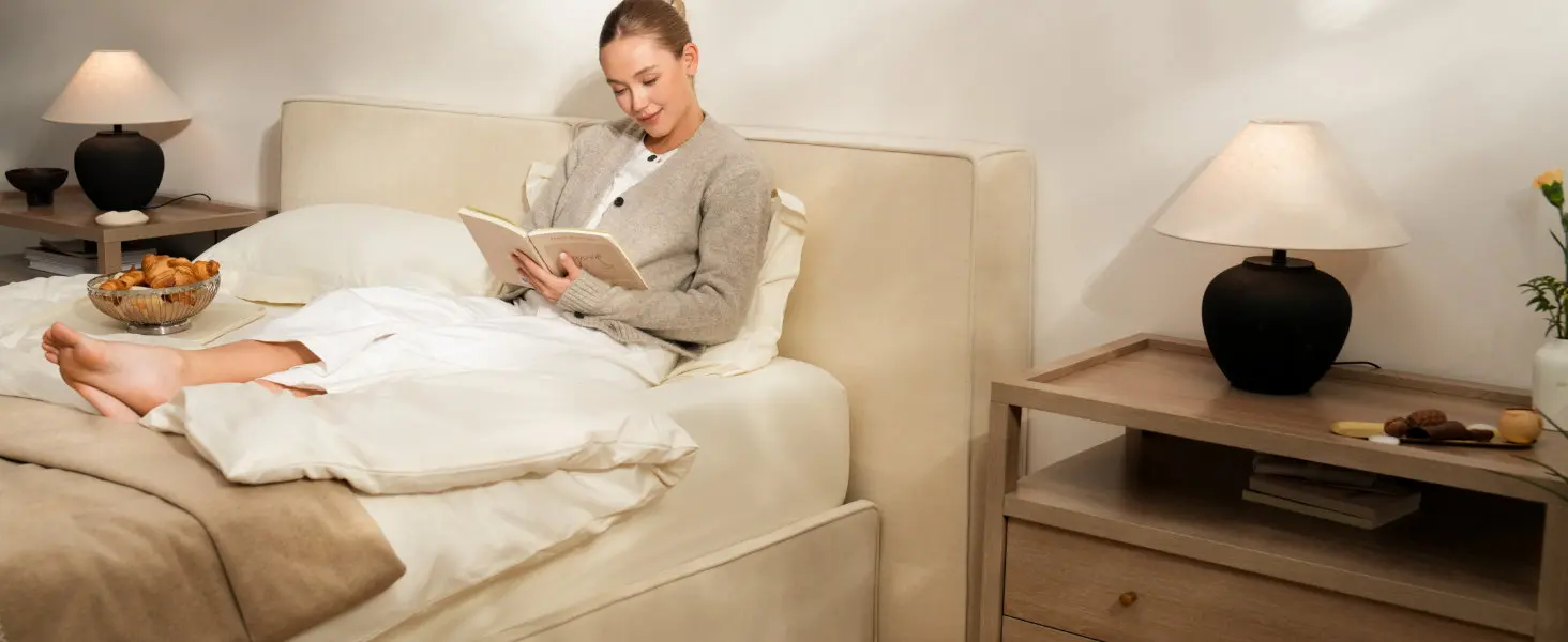 soft fabric bed frame for urban apartments, master bedrooms, attics, kids, guest and seniors