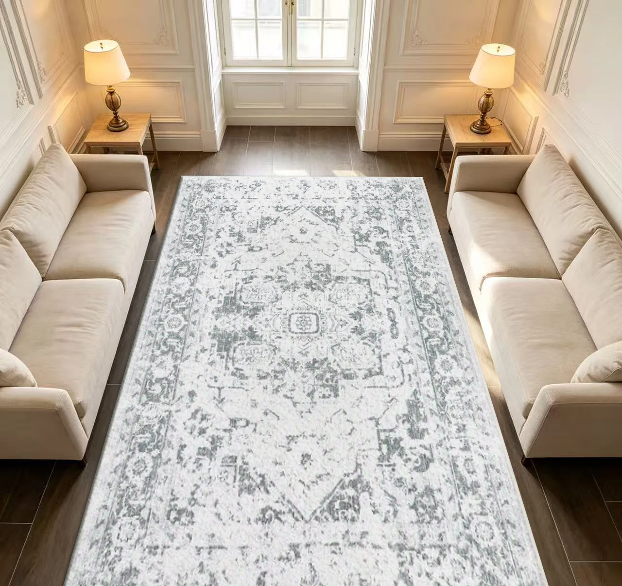 Faded Vintage Persian Traditional Carpet with Antique Medal Pattern, Bohemian Style Home Decor Suitable for Living Room and Bedroom