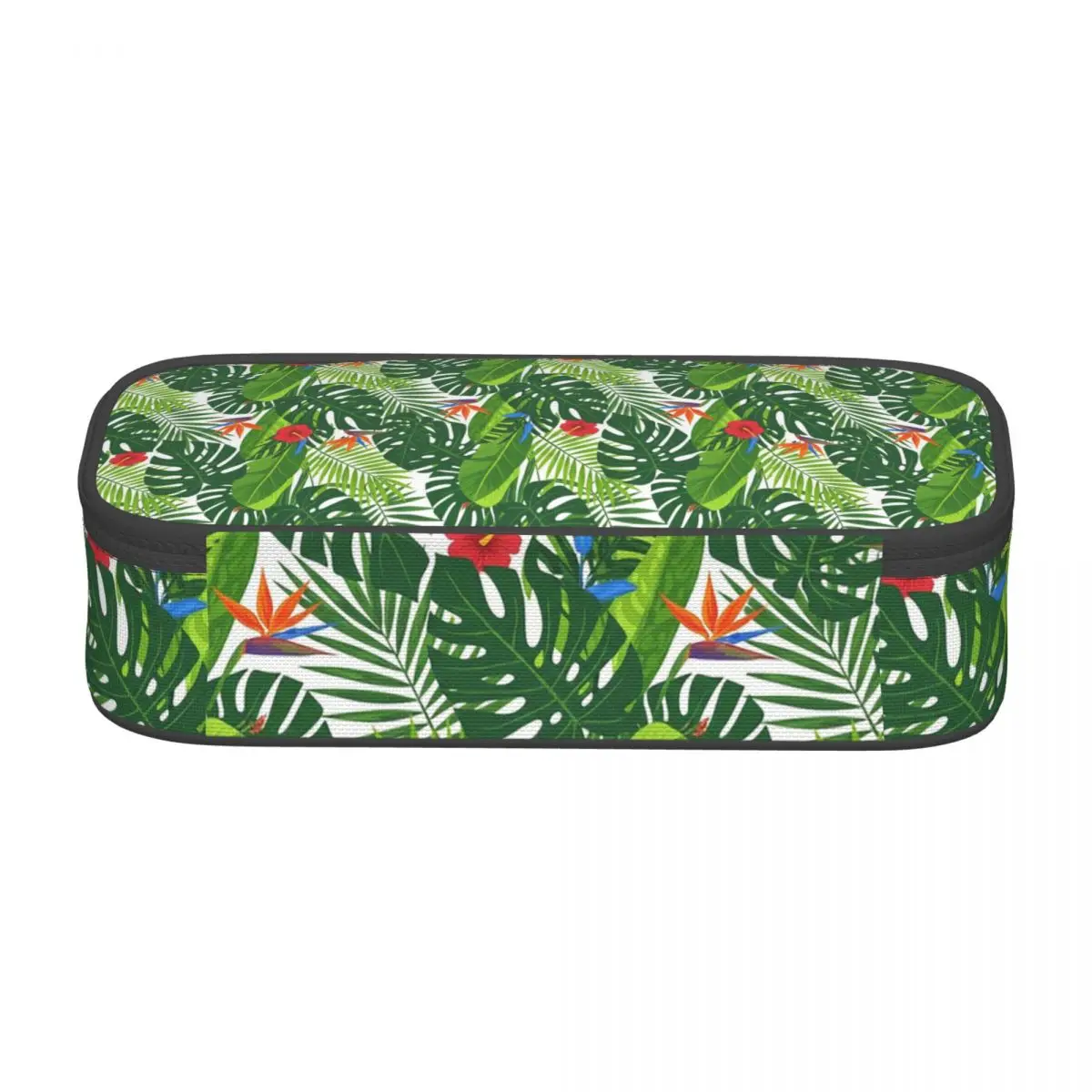 Tropical Green Leaves And Flowers Pattern Pencil Cases for Students Pen Box Pencil Bag Big Capacity Pencil Pouch Pen Holder
