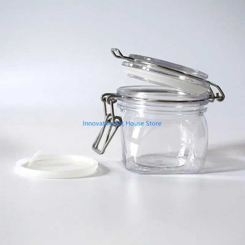 E1PC 220ML Plastic Square Clip Top Storage Jar With Airtight Seal Lid Kitchen Co