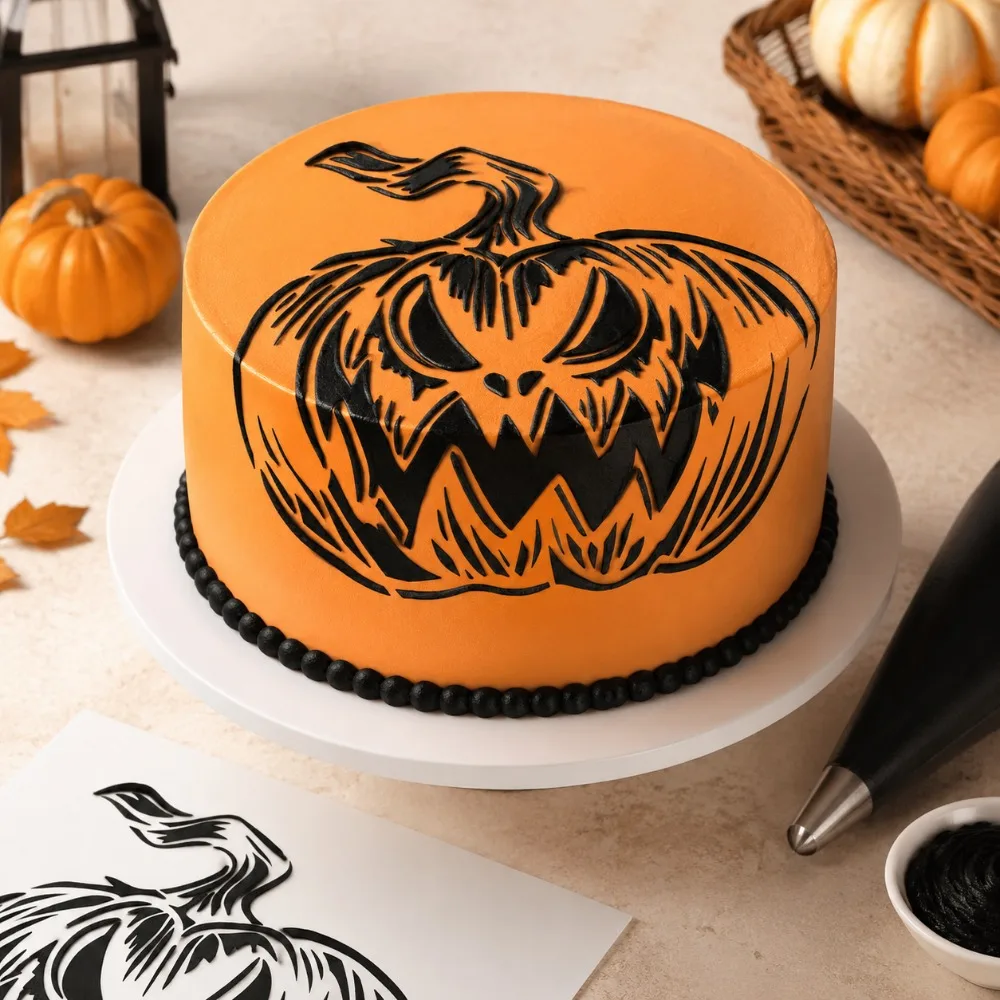 1Pc Halloween Scary Pumpkin Face Cake Stencil PET Food Grade Decor Template For Wedding Birthday Party Cookie Fondant Cake