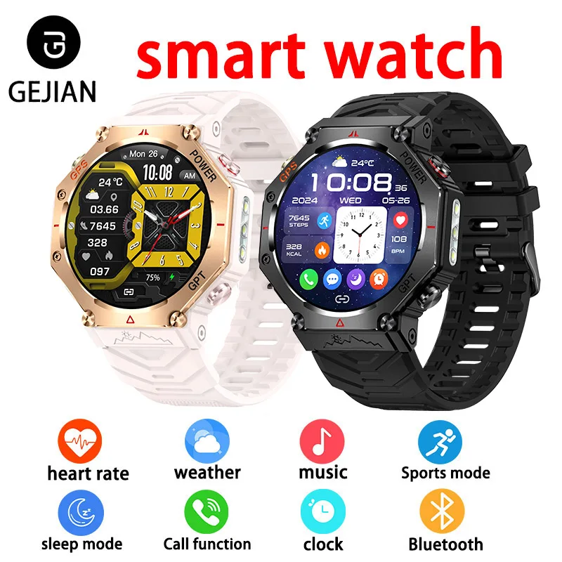 

Мужские умные часы GEJIAN с экраном 360*360, мониторинг сердечного ритма, 5,3, Bluetooth-вызовы, 3 атм, водонепроницаемые мужские умные часы 2025