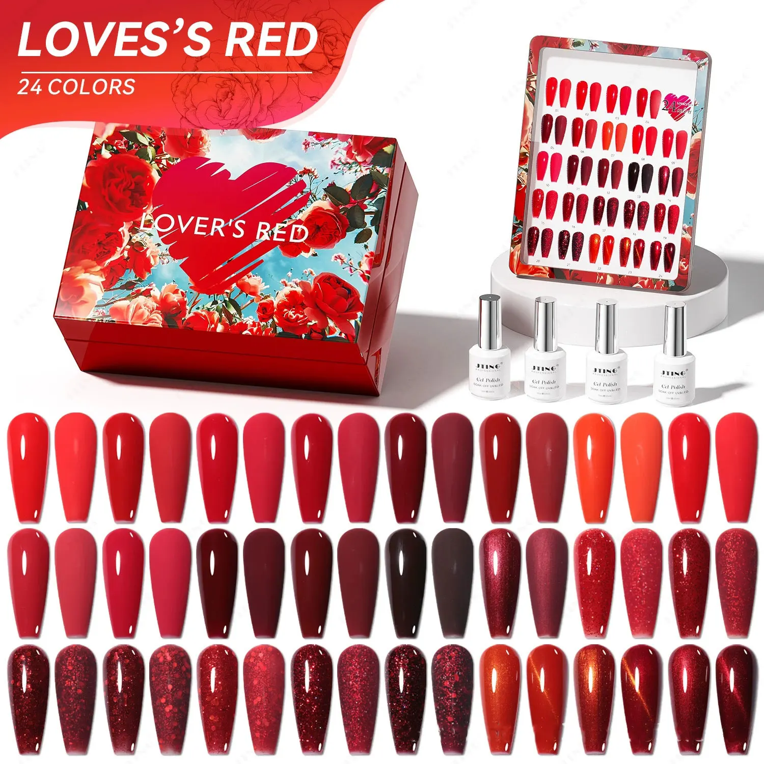 Eleanos Wine Red 24 Colors Gel Polish With Color Card 15ml Semi-permanent Nail Polish For Manicure Nails Salon Rose Glitter Gel