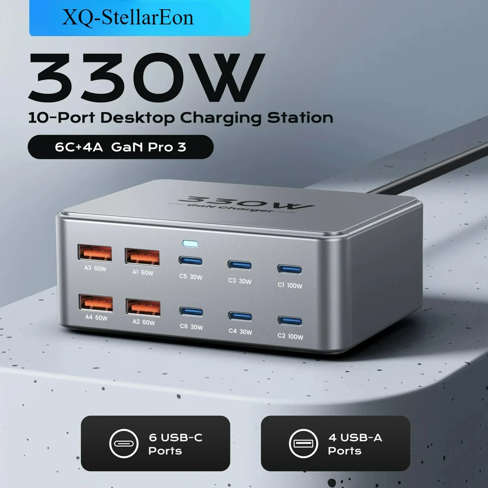 Зарядное устройство GaN 330 Вт, 100 Вт PD3.0 PPS QC3.0, многопортовая станция быстрой зарядки для ноутбука iPhone 15 16 Samsung Macbook Pro Tablet Зарядное устройство GaN 330 Вт, 100 Вт PD3.0 PPS QC3.0, многопортовая станция быстрой зарядки для ноутбука iPhone 15 16 Samsung Macbook Pro Tablet