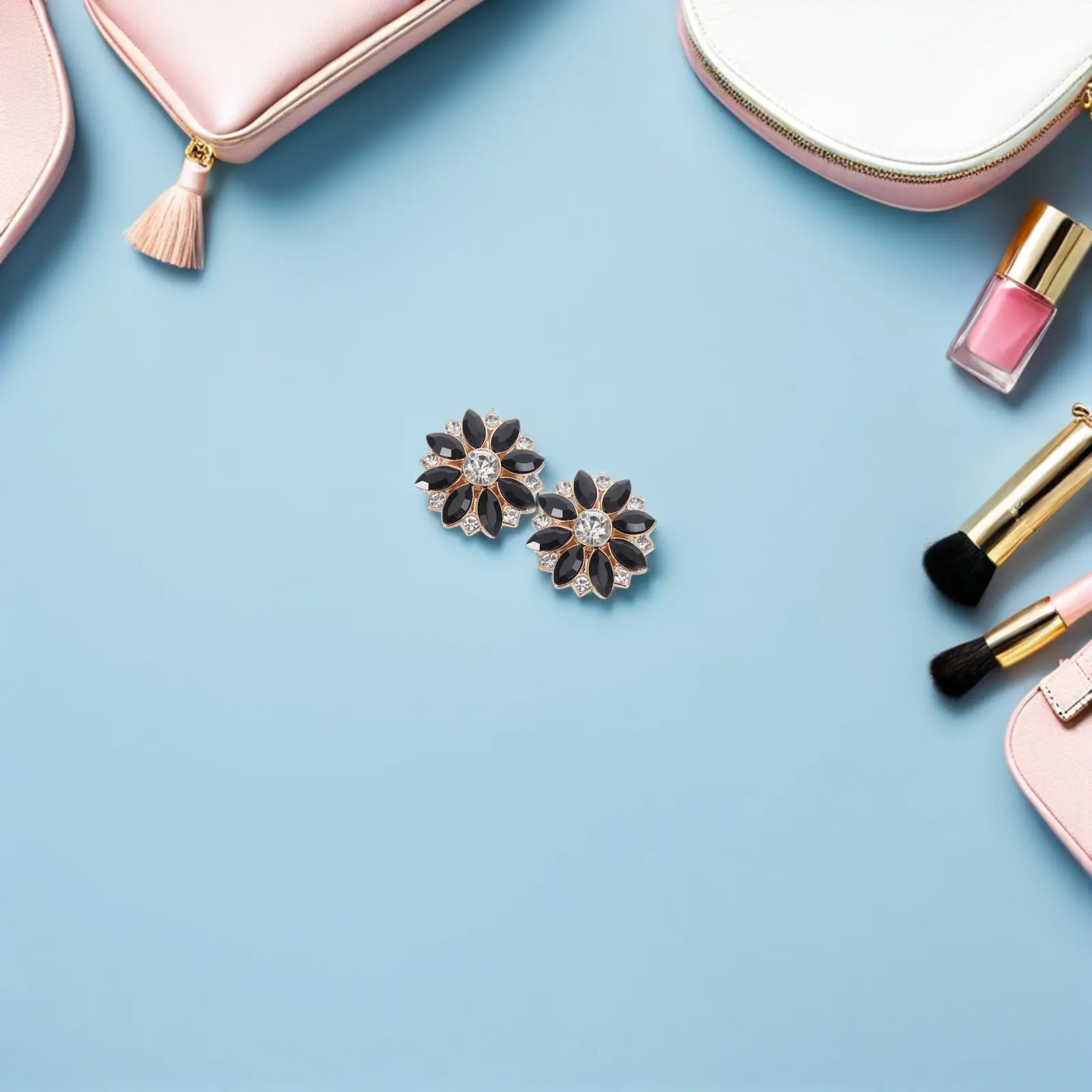 2Pcs Rhinestone Alloy Button Covers Black Sunflower Flower Decorative Crystal Buttons Elegant Wedding Jacket