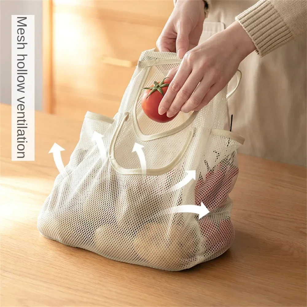 Mesh Net Reusable Hanging Storage Bags Fruit Vegetable Garlic Onion Organizer Home Hollow Mesh Bag Kitchen Accessories