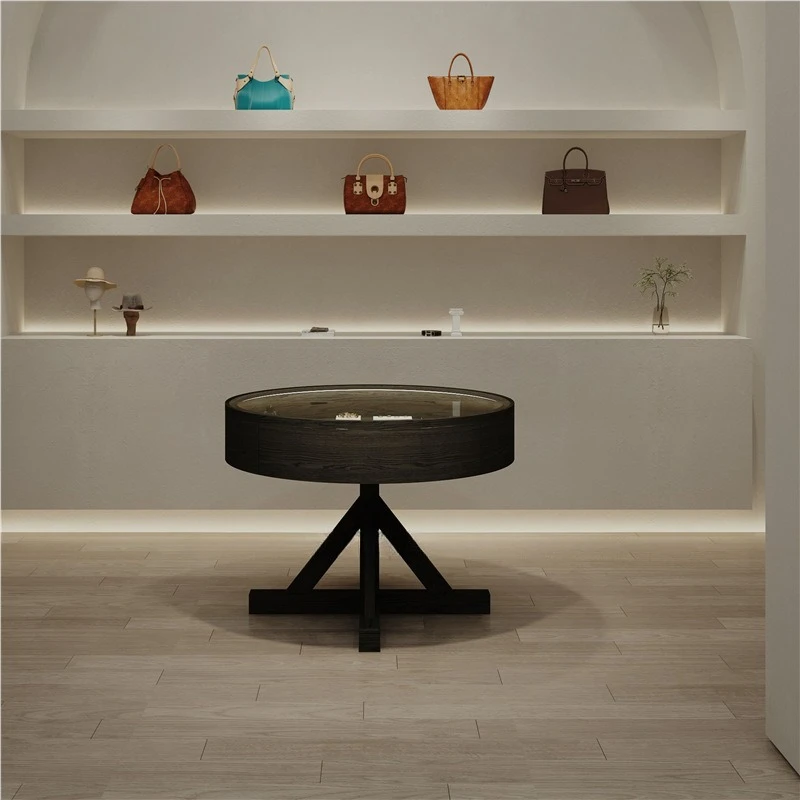Circular multifunctional jewelry showroom with drawers, movable glass display counter