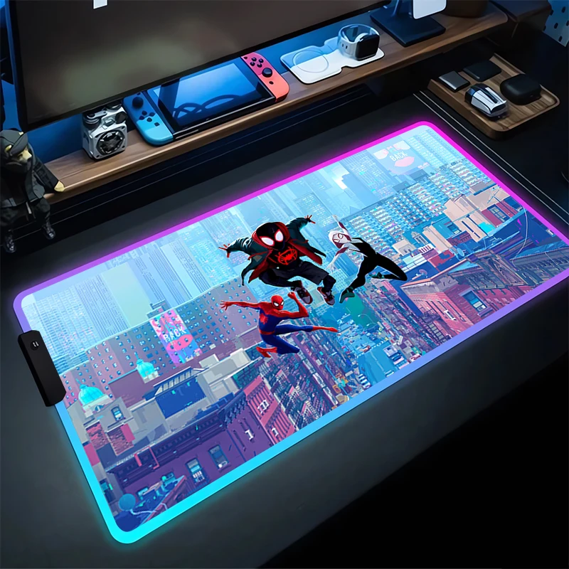 RGB Mouse Pad S-Spider-Mans Non-Slip Rubber Edge locking mousepads Game play mats notebook computer boy style Home Decor cool