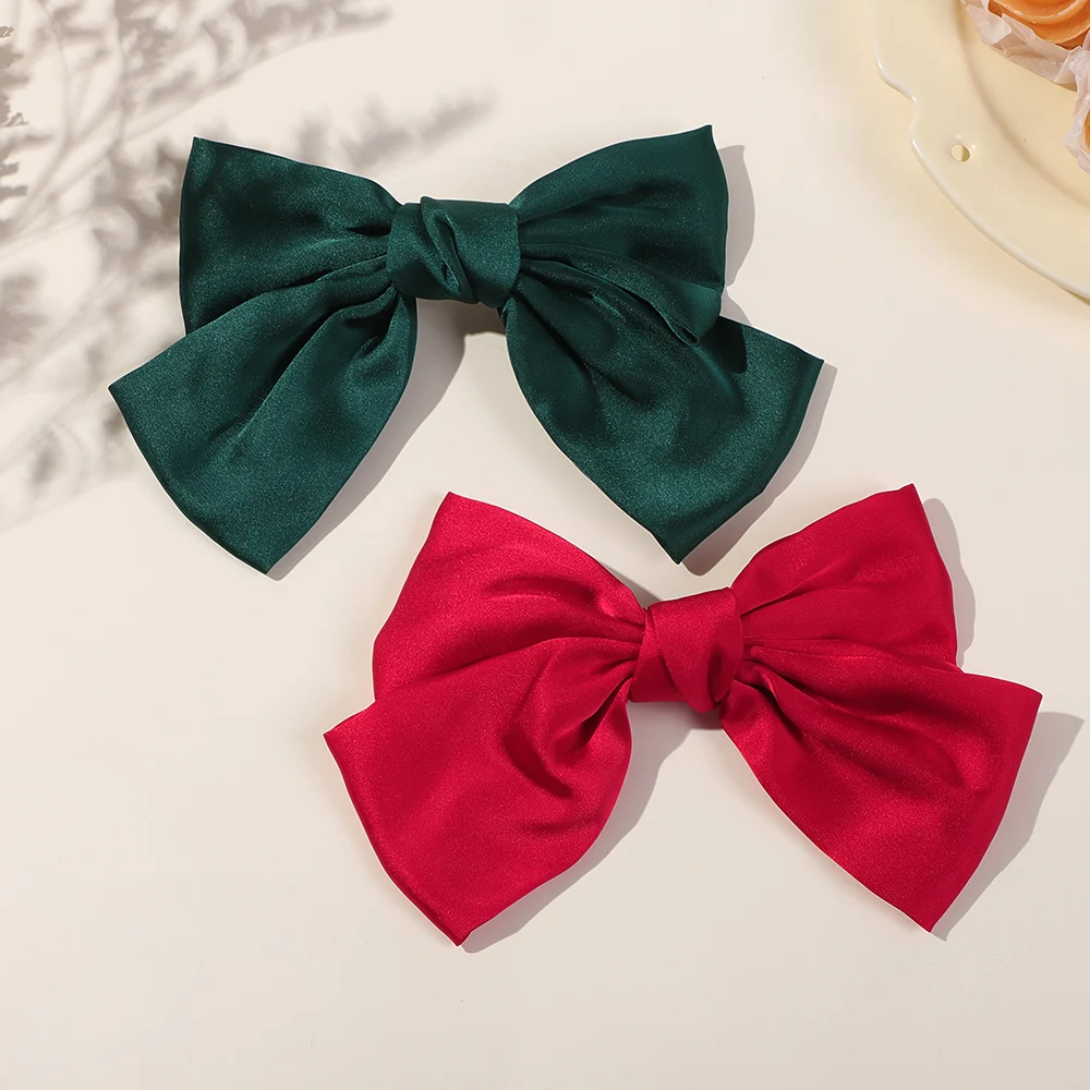 Fashion Hair Bows Hair Ribbons for Women Girl Elegant Bow Ribbon Hair Clip Solid Bowknot Satin Hairpin Barrettes Ponytail Clip