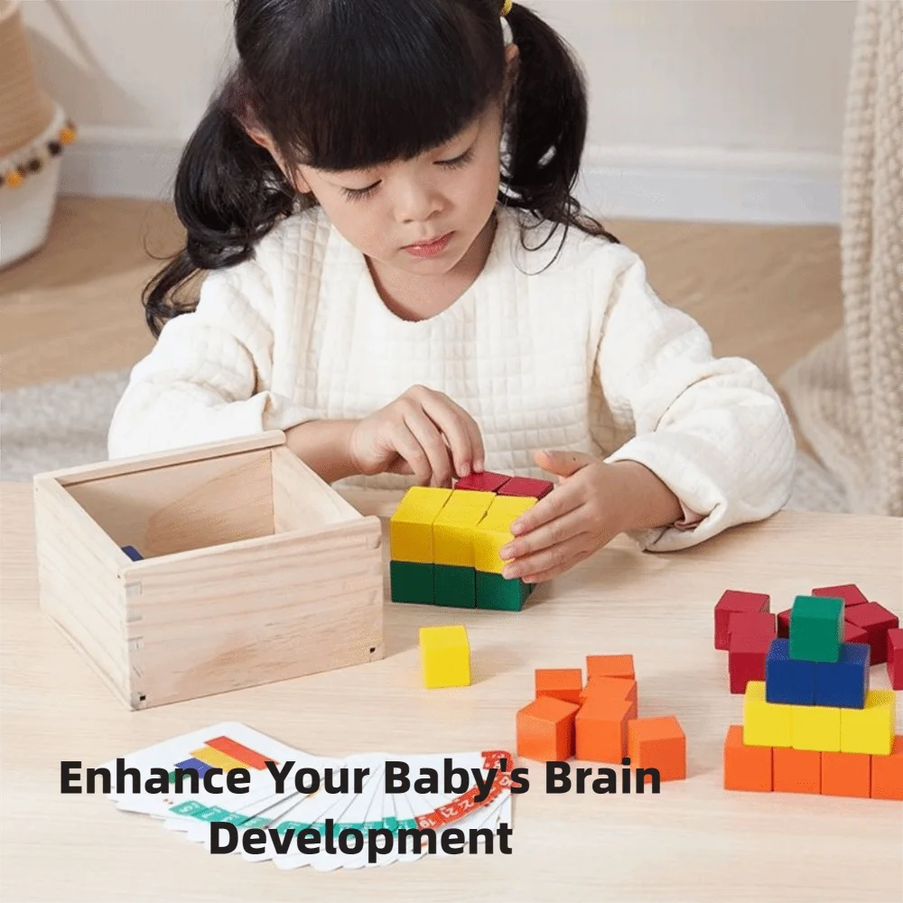 Une boîte de développement du cerveau, Puzzle créatif en bois en forme de Cube, bloc de Cube amusant, jouet tridimensionnel portable, jeu pour enfants