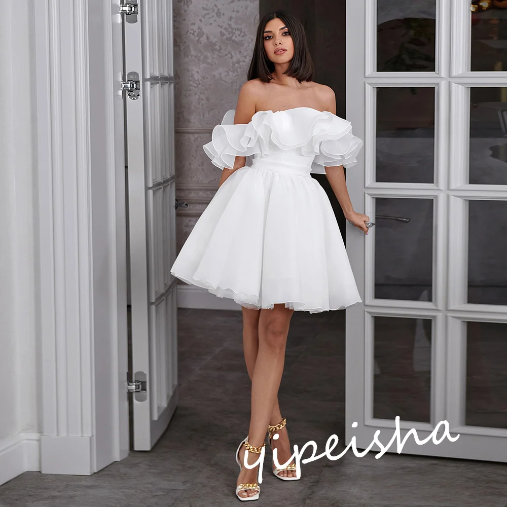 Organza Pleat Celebrity Ball Gown Off-the-shoulder Bespoke Occasion Gown Knee Length Dresses