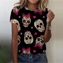 Women's T-shirt Funny Tee Shirts Girls Clothes Summer Skull Flowers Fashion Women Short Sleeve Lady Harajuku Tops T-shirts