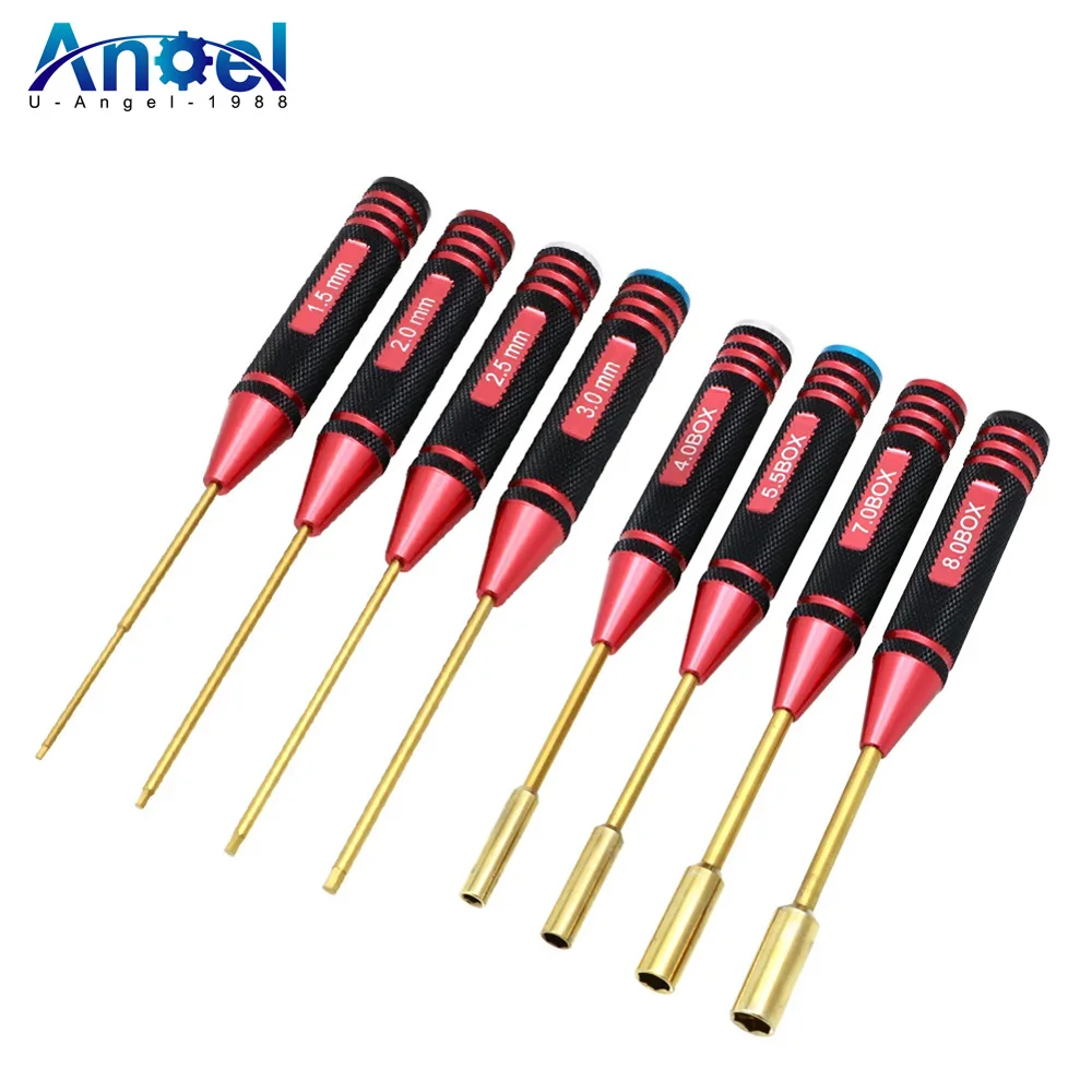 RC Tools 4pcs Hex Screw Driver Set Titanium Plating Hardened 1.5 / 2.0 / 2.5 / 3.0mm 4.0 / 5.5 / 7.0 / 8.0BOX For Rc Drone Car