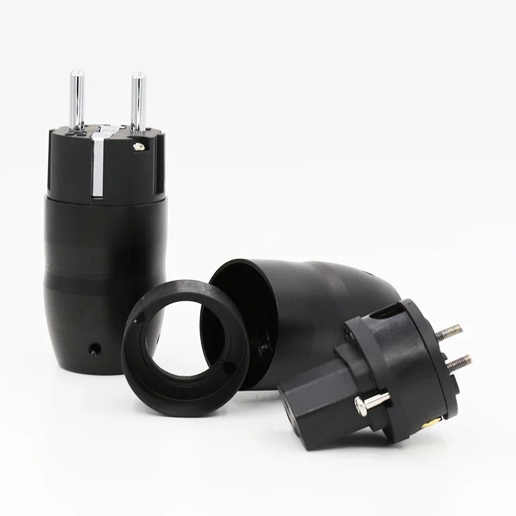 High Quality Black aluminium Gold Rhodium Plated EU power plug Schuko Power Plug Connector hifi iec female plug