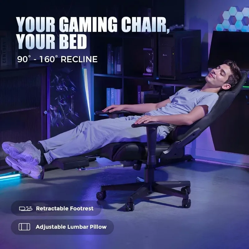GTRACING Gaming Chair with Footrest, Racing Style Computer Chair for Adult, Adjustable Reclining Backrest and Lumbar Support