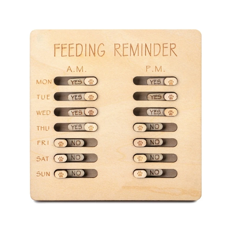 أجهزة تتبع تذكير لتغذية الحيوانات الأليفة الخشبية مع سجلات AM PM، أدوات التحكم المنزلقة للتقويم الأسبوعي لسهولة جدول وجبات الكلاب