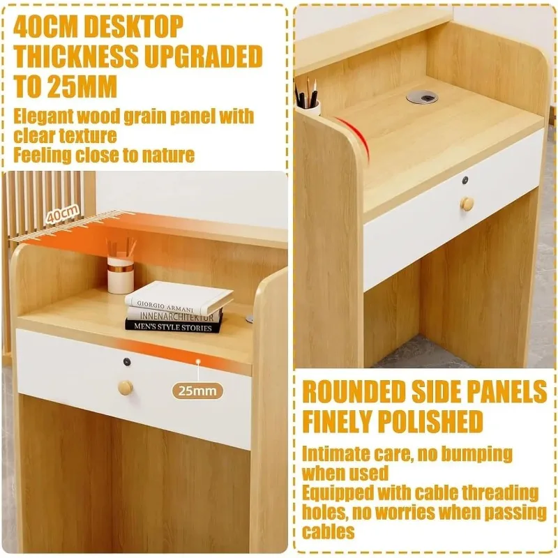 Desk Counter Table, L-Shap Cashier Front Desk,Wooden Computer Desk Reception Table,Reception Counter for Supermarket Convenience