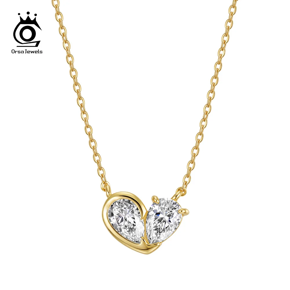 ORSA JEWELS 1CT Moissanite Pendant Love Heart Necklace D color VVS1 Lab Diamond 925 Sterling Silver Wedding Jewelry SMON21