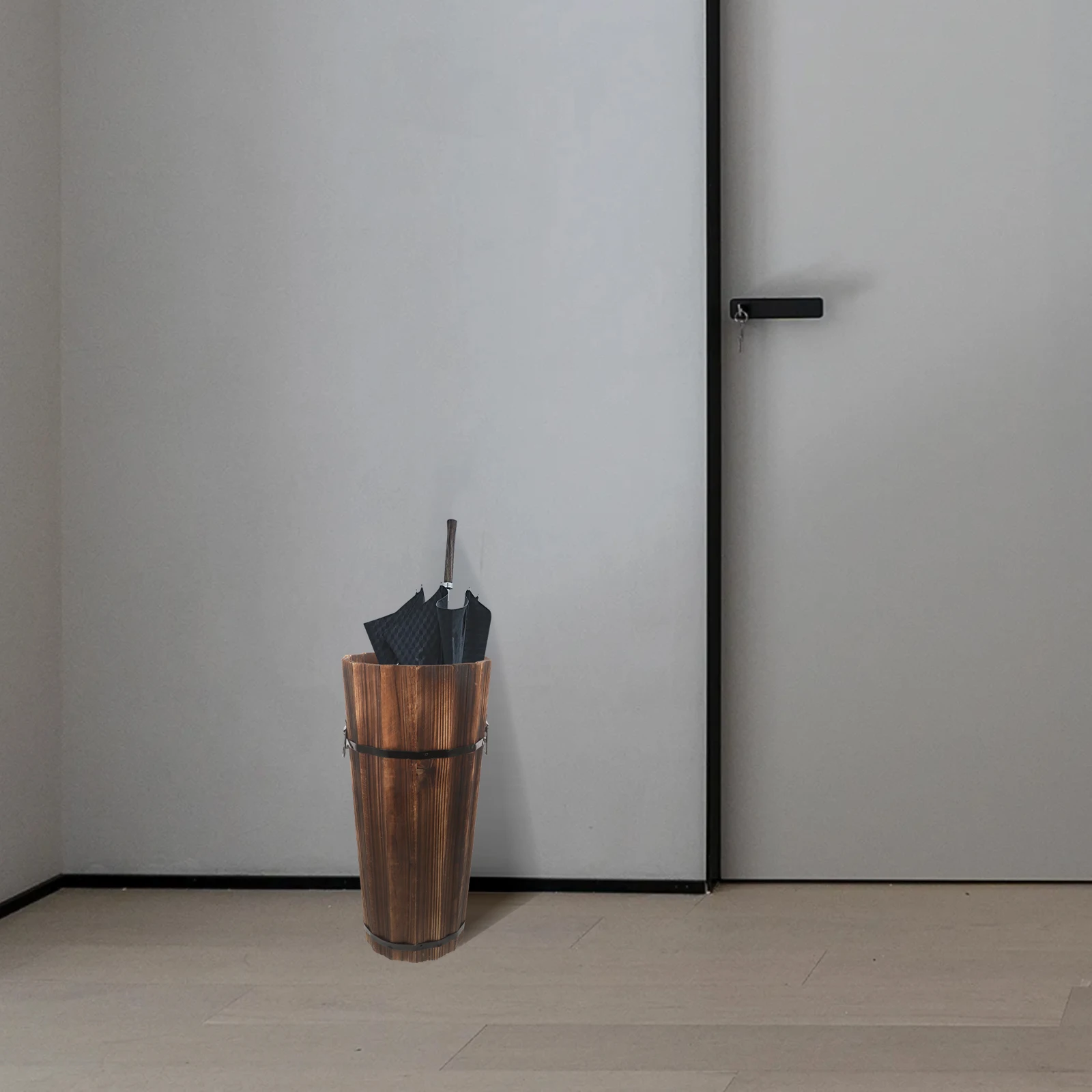 

Bucket Wood Material Compact Design Stable Home Entryway Hotel Umbrella Stand Storage Solution Various Sizes Umbrella Rack