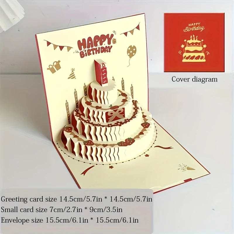 3D Happy Birthday kaart Kerstcadeau kaart Verjaardagstaart Pop-up felicitatiekaart met envelop Kerst uitnodigingskaarten