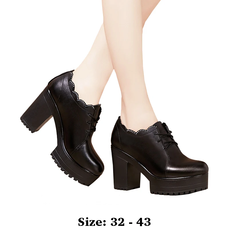 

high quality leather shoe for women 6cm 8cm 10cm high heel round toe rhinestone 32 33 34 elegant office autumn winter shoe black