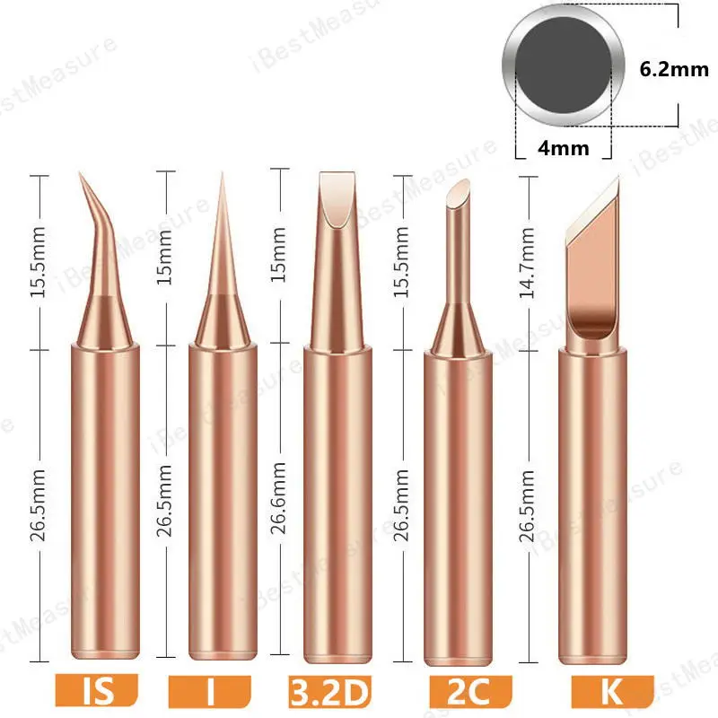 5pcs 900M-T Zuiver Koper Soldeerbout Tip loodvrij Soldeer Tips Laskop BGA Soldeergereedschap Branding ijzer