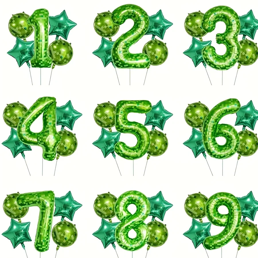 5-teiliges digitales Ballonset im Pixel-Stil, Pentagramm-Ballons, geeignet für Geburtstagsfeiern, Party-Dekoration, Jubiläums-Dekoration