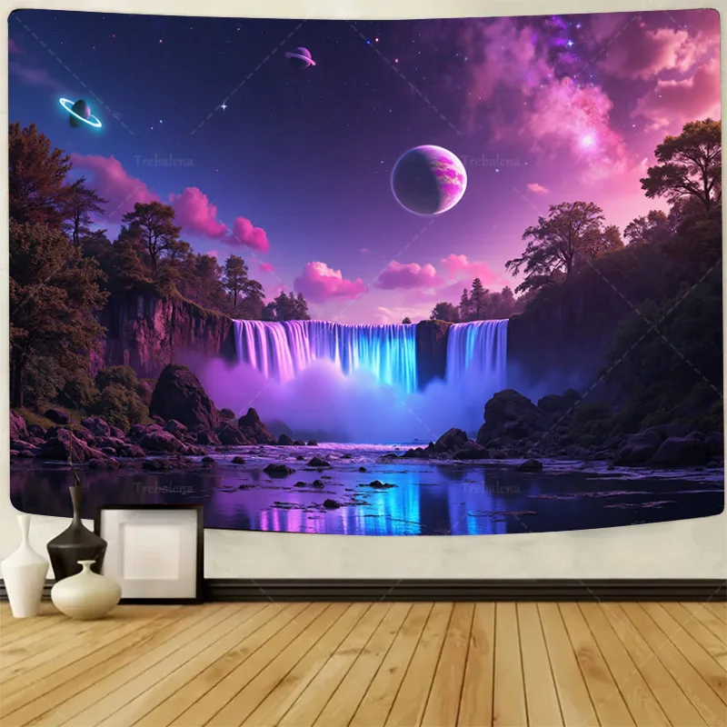 

1шт настенный гобелен "Галактический гобелен с водопадом-космический пейзаж настенное искусство"