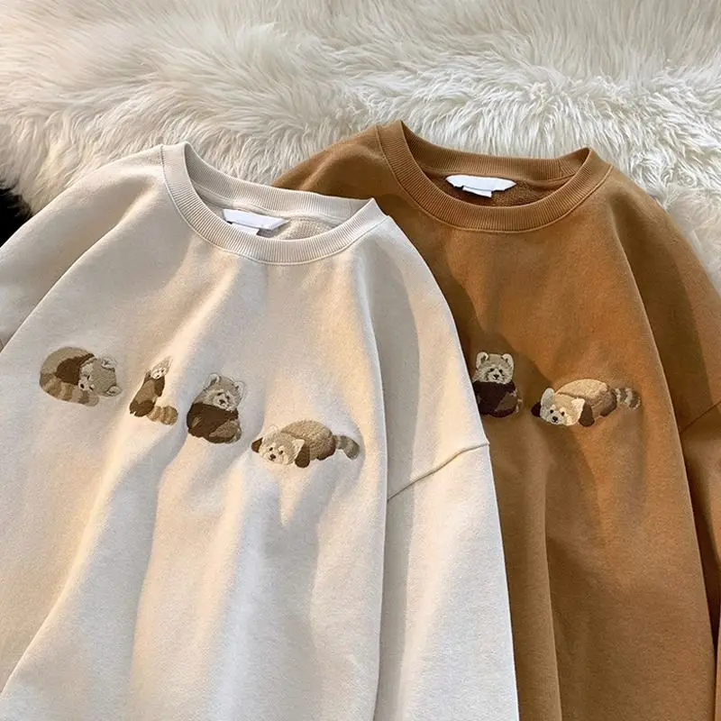 

Vintage bear print sweatshirt women's American retro autumn thin top design niche loose jacket Harajuku casual retro y2k ins emo